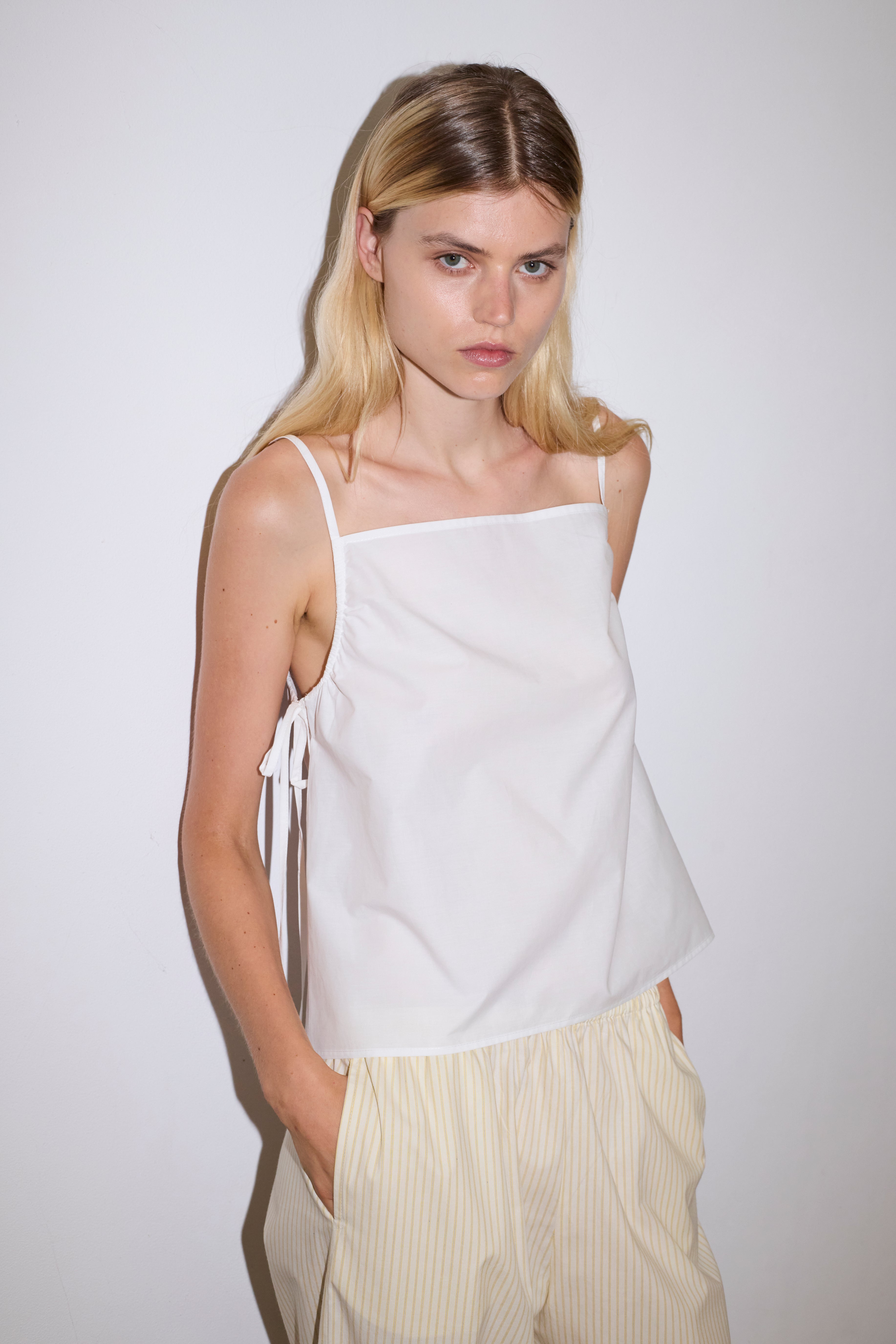 Gathered Strap Top - White