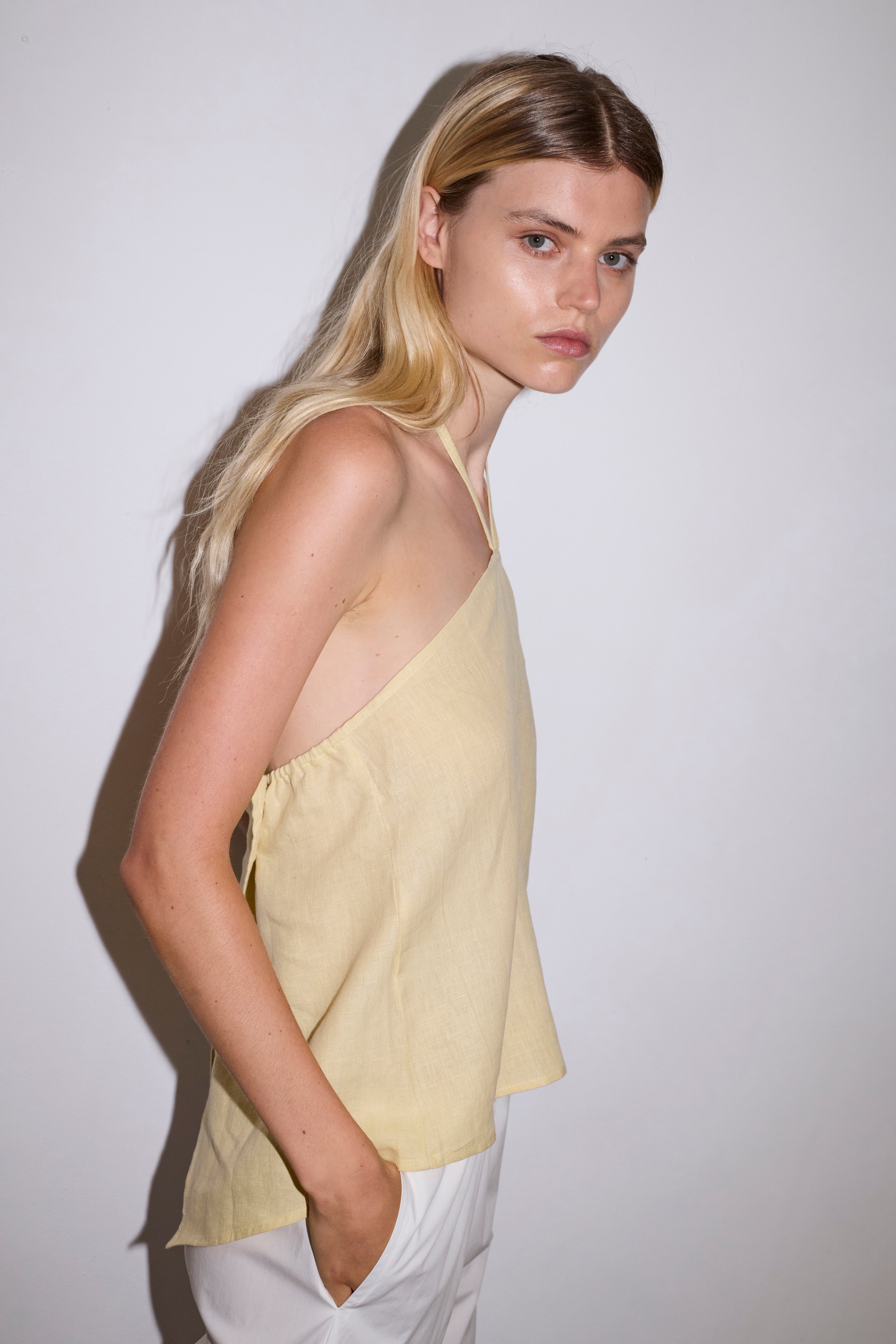 Linen Wrap Back Top - Butter Yellow