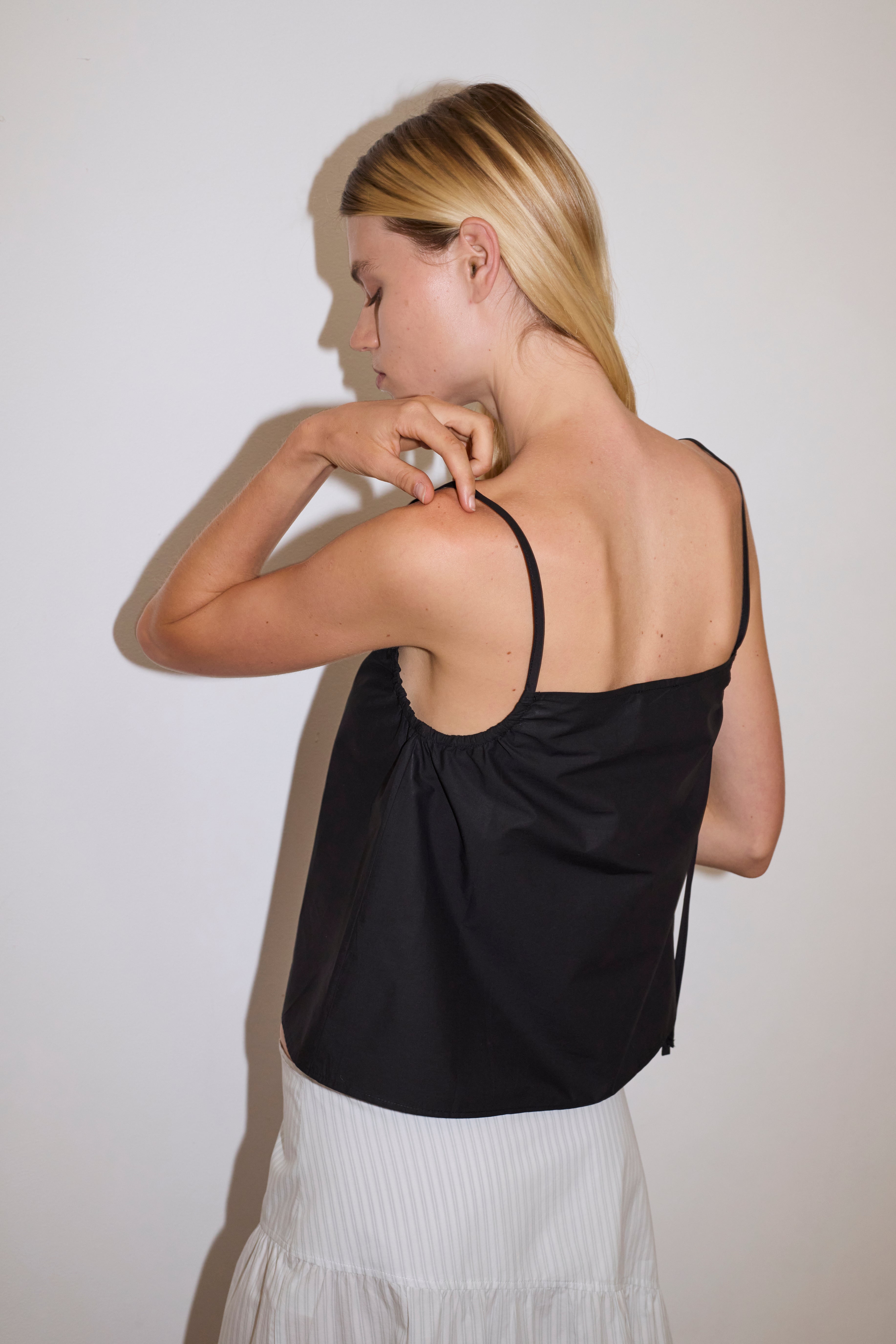 Gathered Strap Top - Black