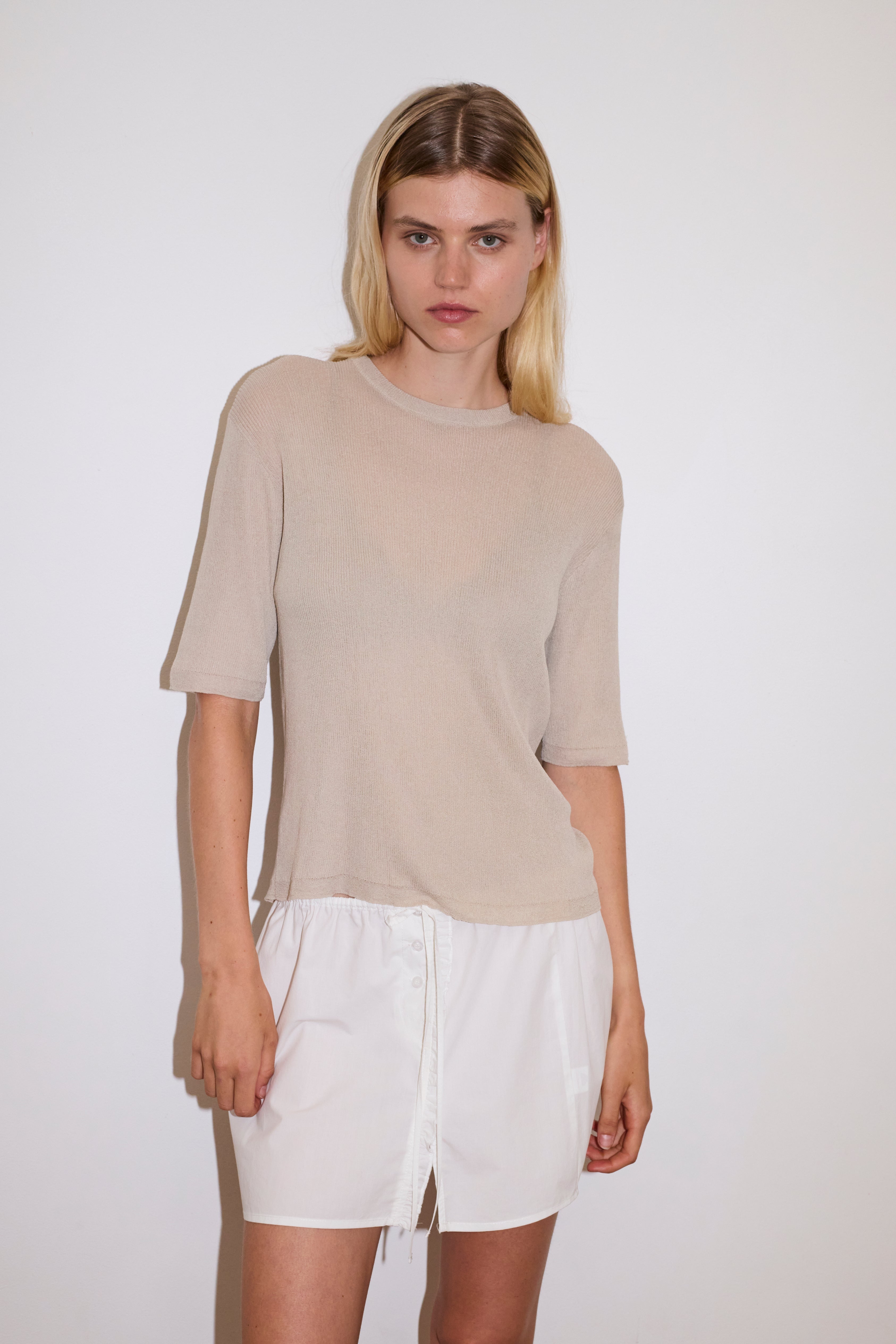 Split Back Tee - Stone