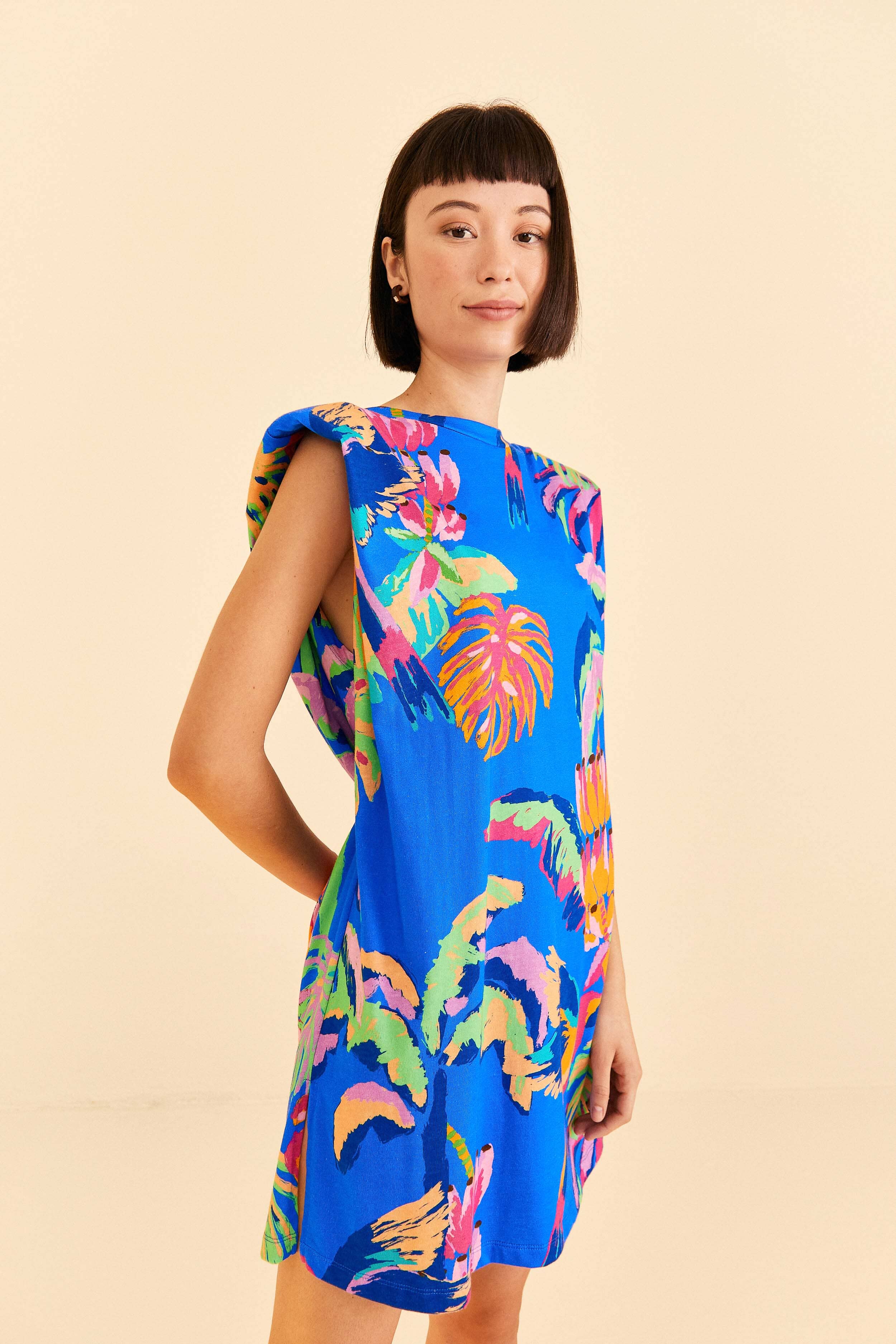 Blue Painted Jungle T-Shirt Dress