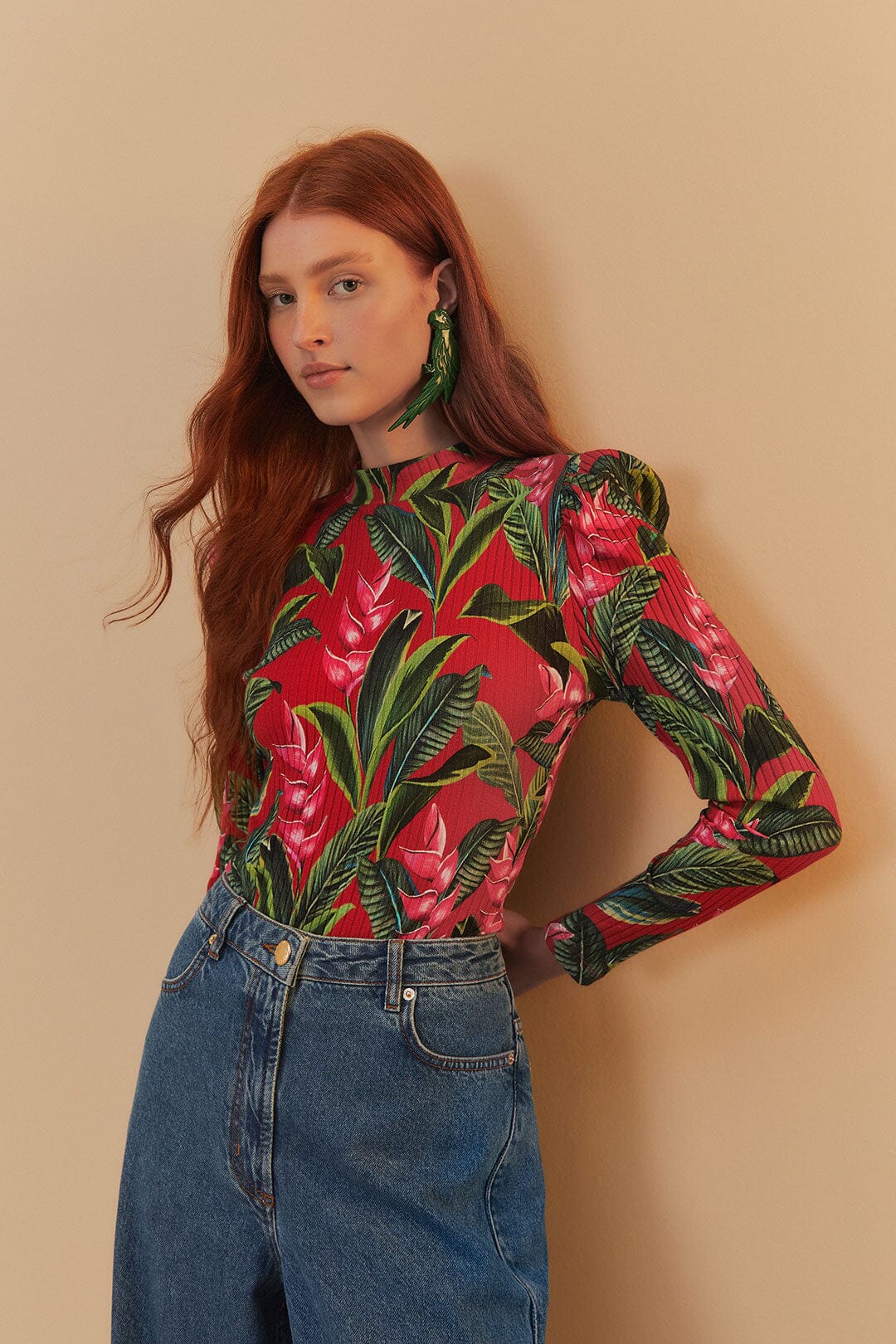 Red Dream Garden Long Sleeve Bodysuit