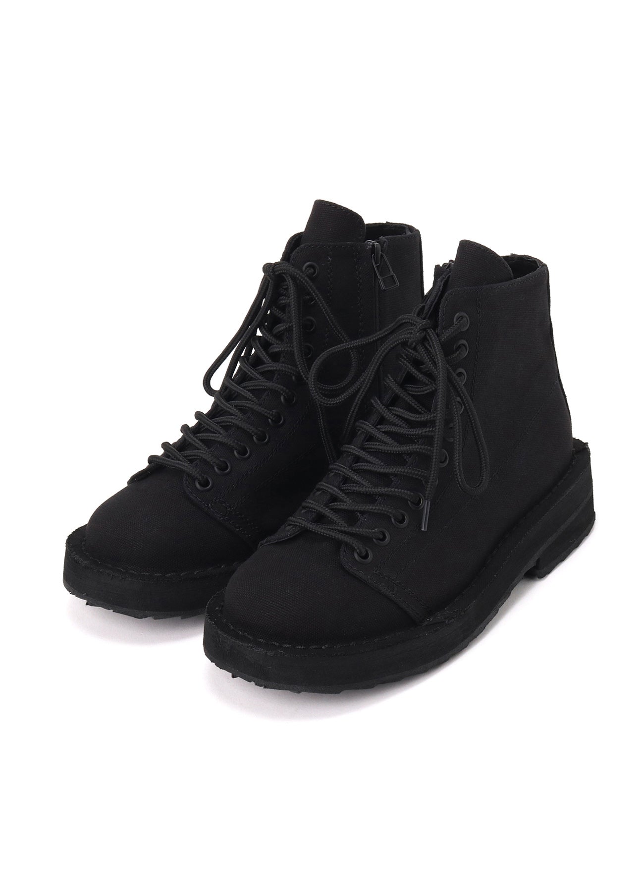 COTTON CANVAS LACE-UP BIKER BOOTS