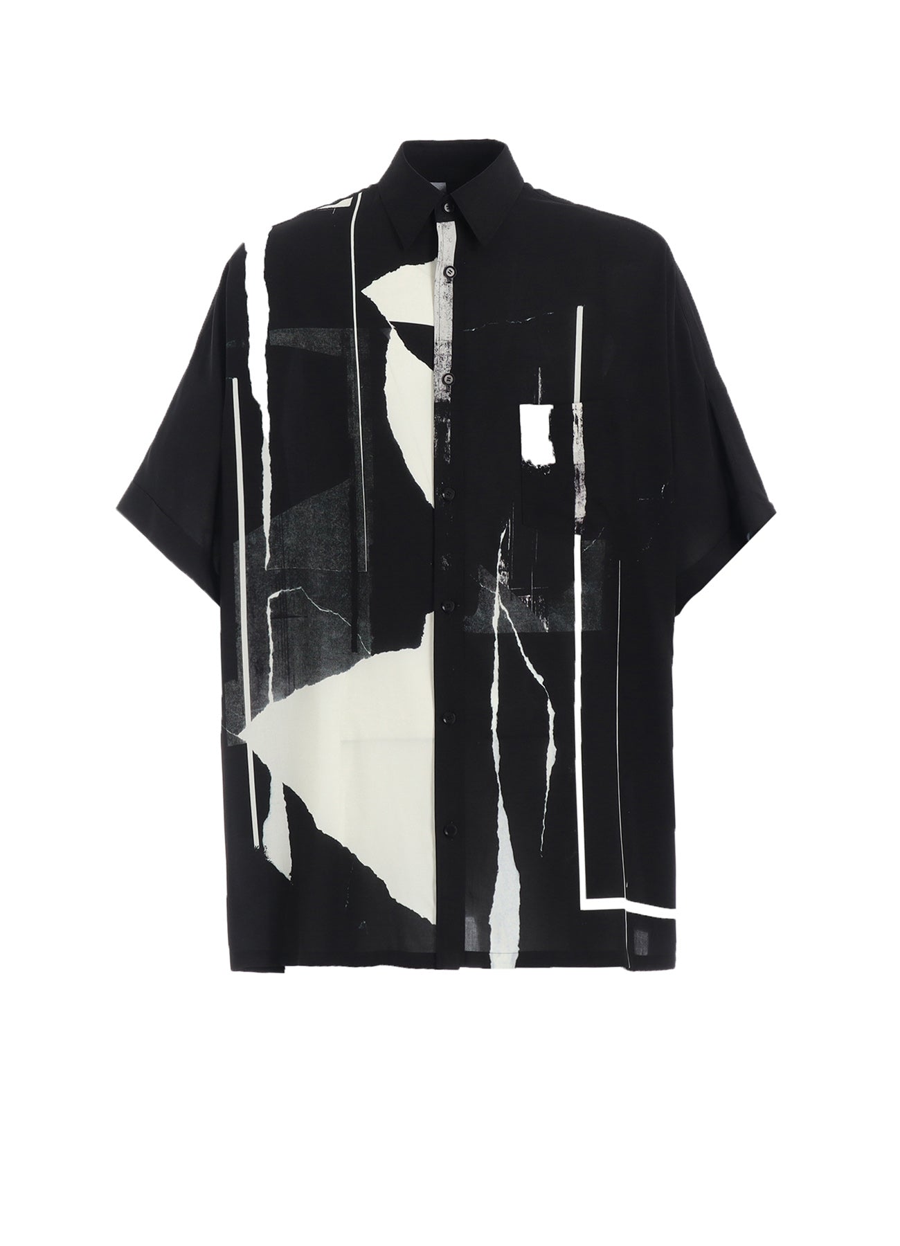 RAYON PRINT TORN PATTERN FRONT DOLMAN BIG SHIRT SHORT SLEEVES