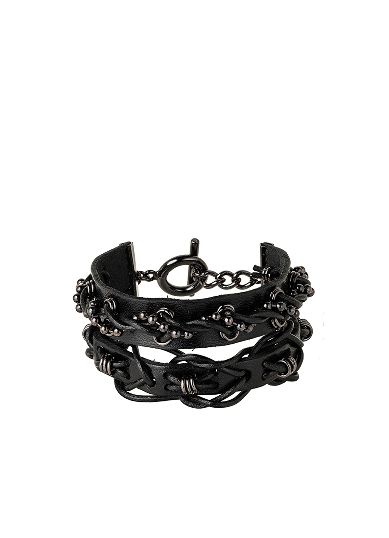 LEATHER BRASS BKNI BRAIDED BRACELET