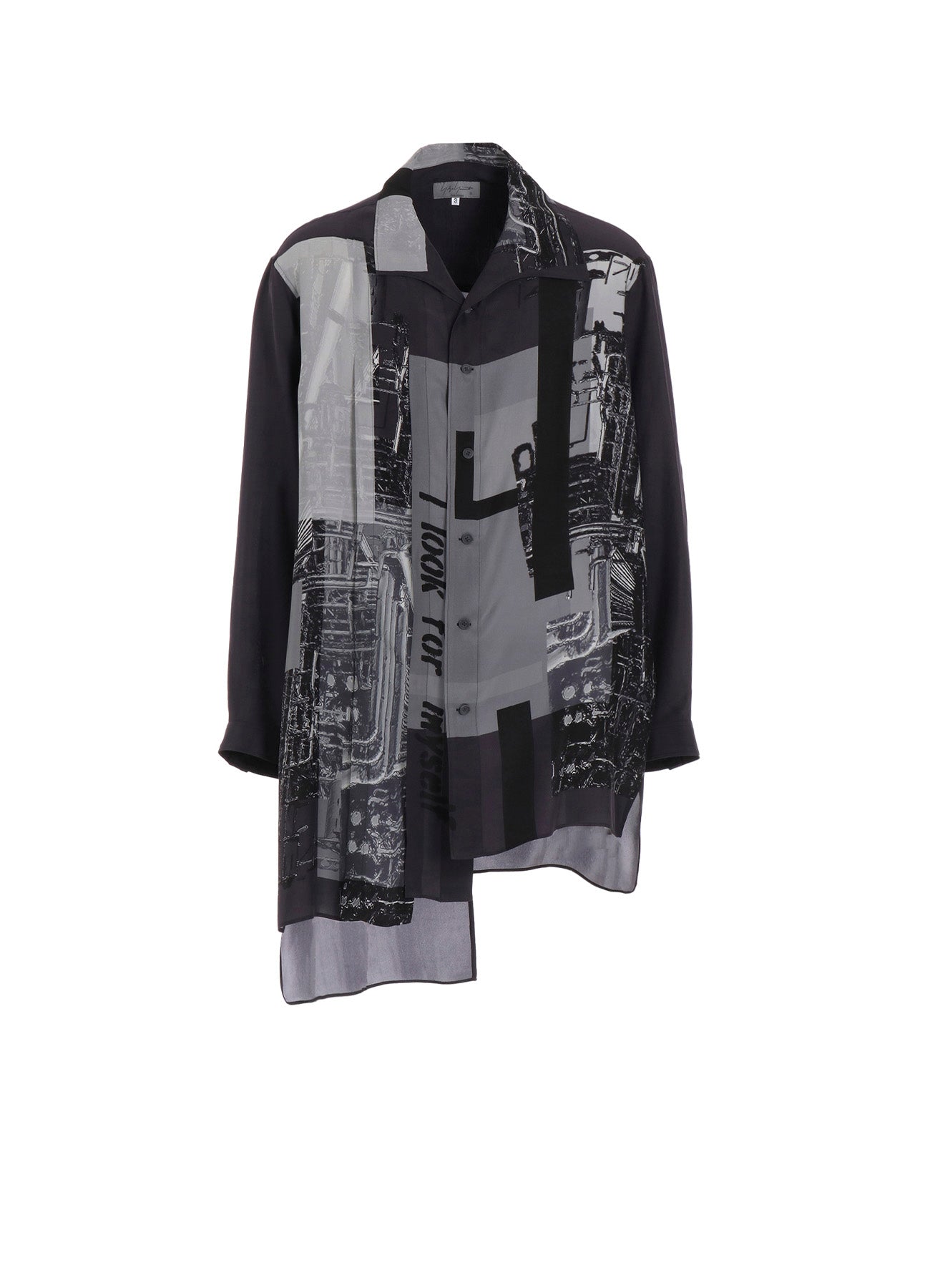 MESSAGE PRINT SWITCHING HEM BLOUSE