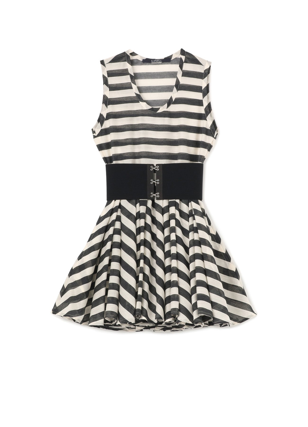 [LIMI feu 20th Anniv. Collection]Back Satin Border Flare Mini Dress with Belt