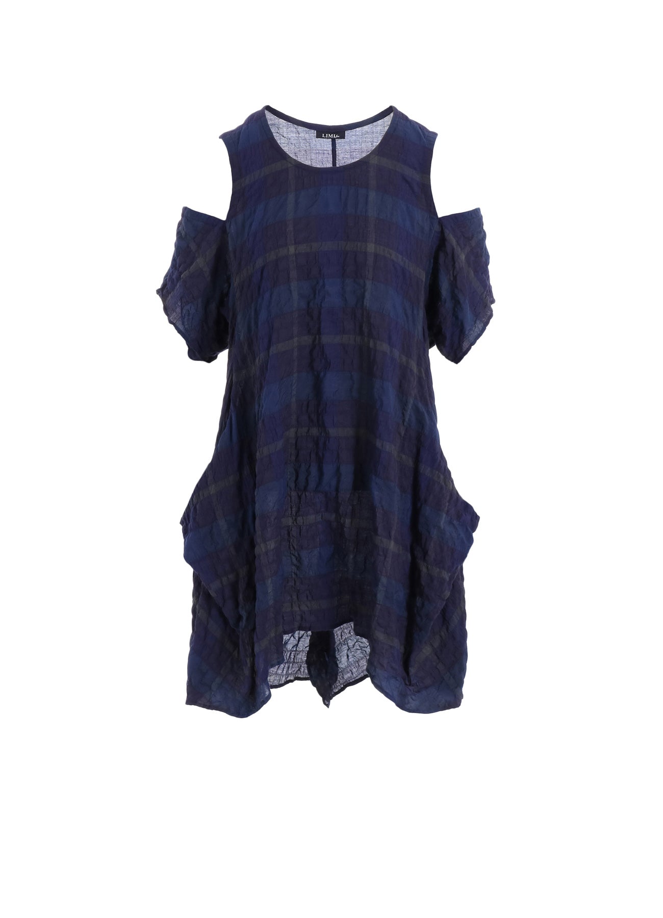 PLAID OPEN SHOULDER BLOUSE