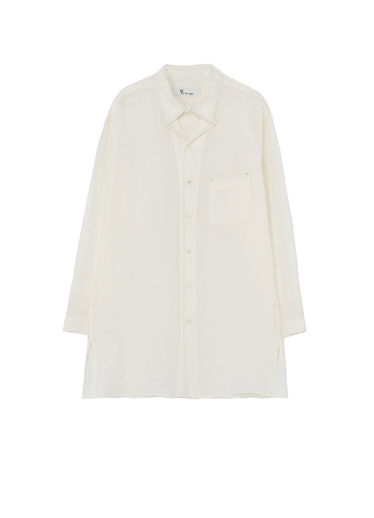 WHITE 60 LINEN LAWN SHIRT WITH DESIGN COLLAR AND COLOR COMBI STITCH