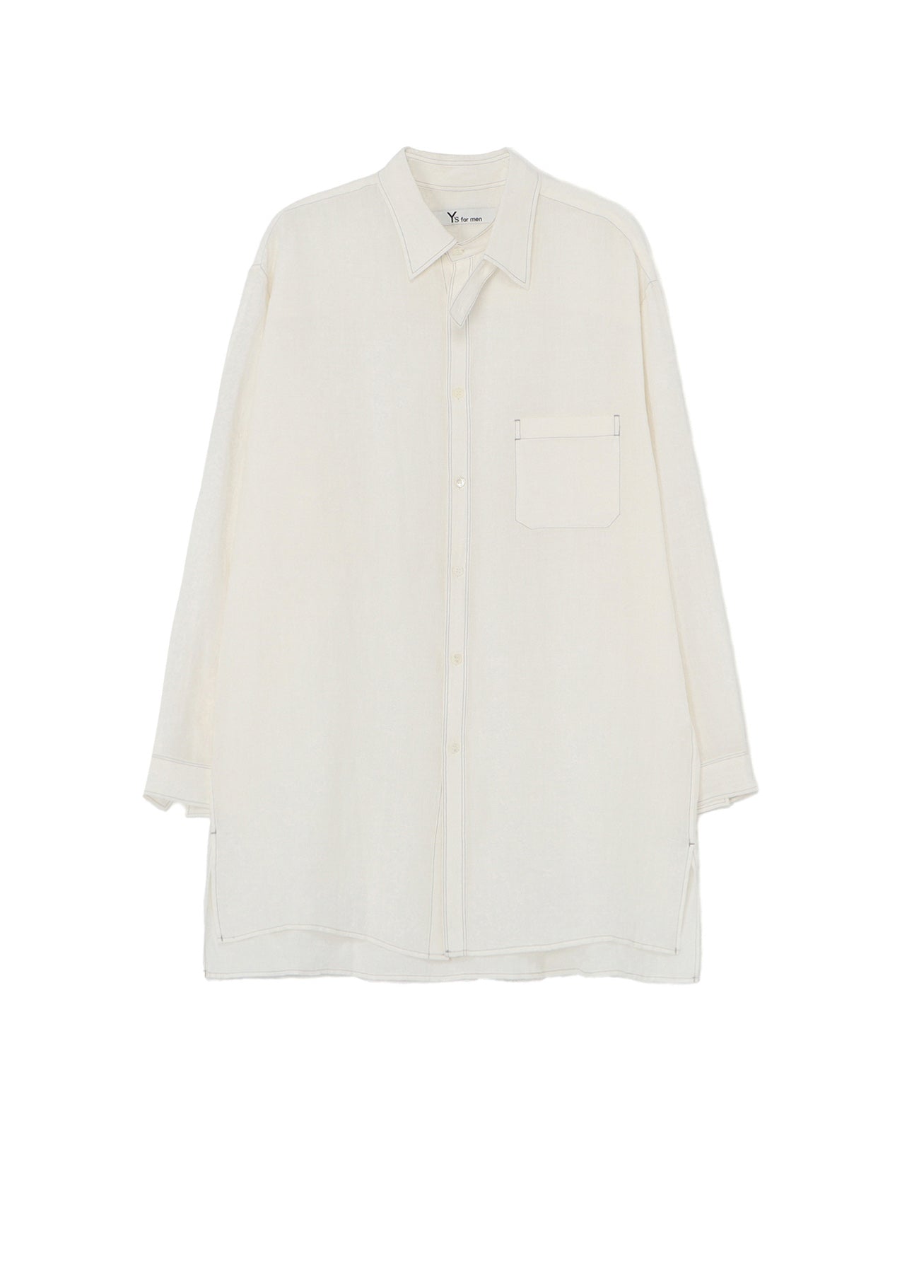 WHITE 60 LINEN LAWN SHIRT WITH ASYMMETRY COLLAR AND COLLOR COMBI DOUBLE STITCH