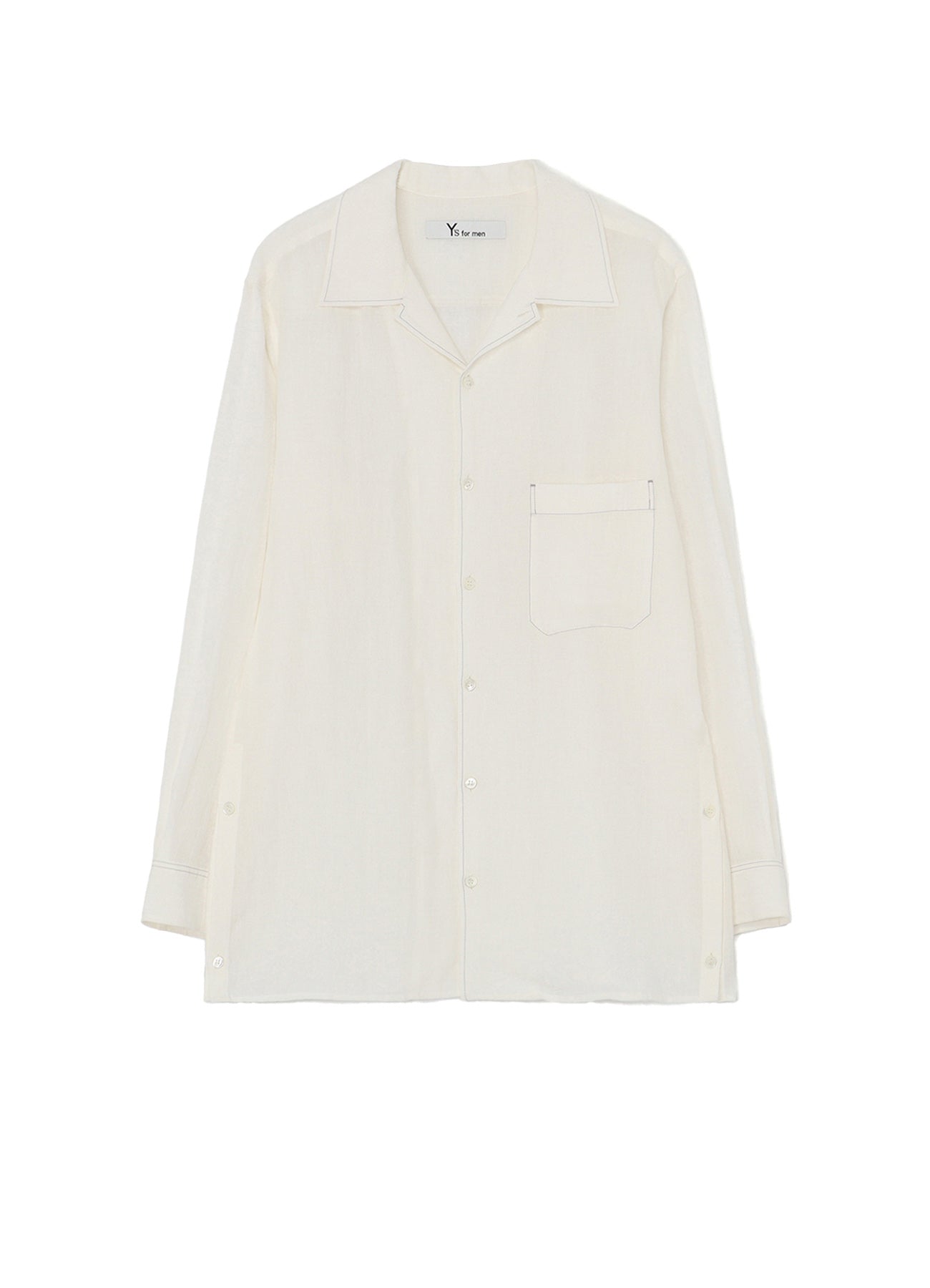 WHITE 60 LINEN LAWN SHIRT WITH OPEN COLLAR AND COLOR COMBI STITCH