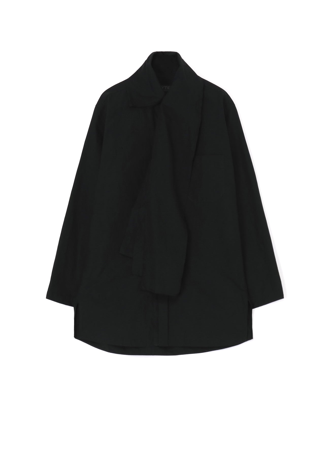 COTTON/LINEN WASHER TYPEWRITER  ASYMMETRICAL STOLE COLLAR SHIRT