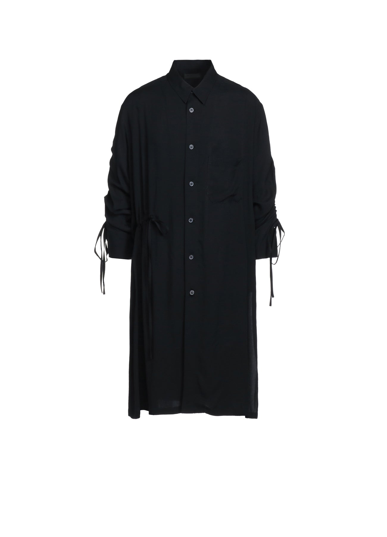 RAYON WASHER TWILL OVERSIZED LONG SHIRT WITH GATHERED STRINGS