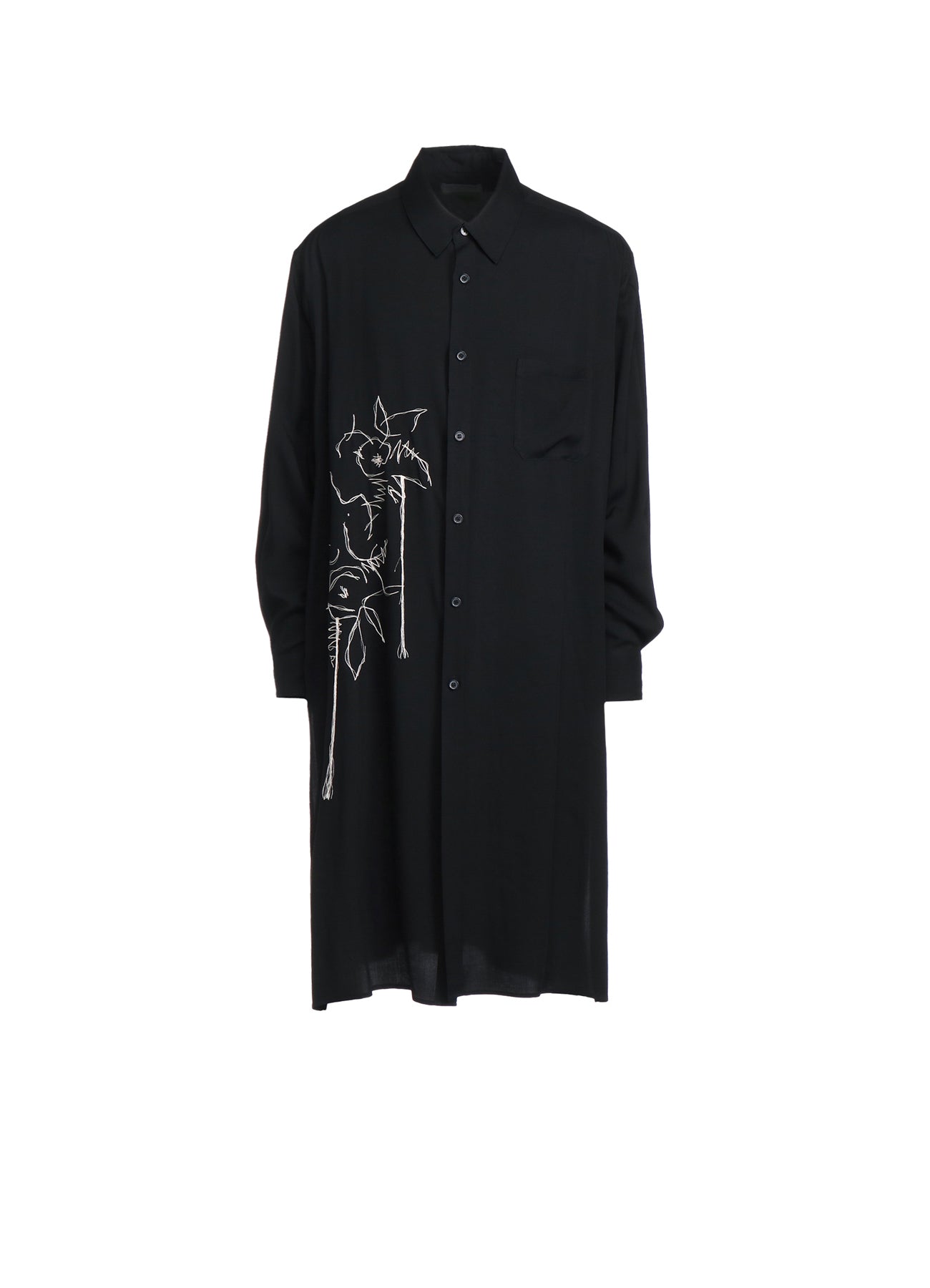 RAYON WASHER TWILL CACTUS FLOWER EMBROIDERY LONG SHIRT