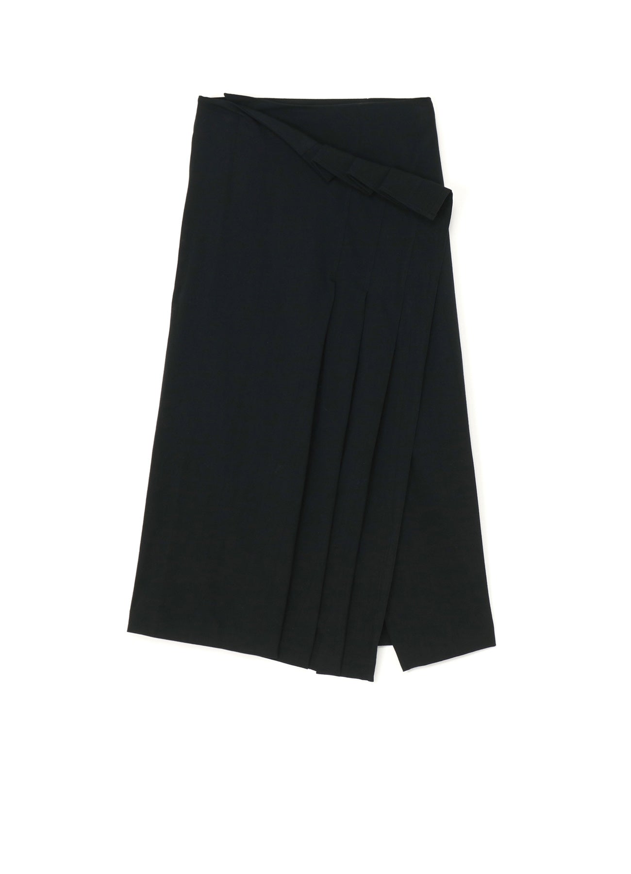 WRINKLED WOOL/RAYON TWILL PLEATED WRAP SKIRT
