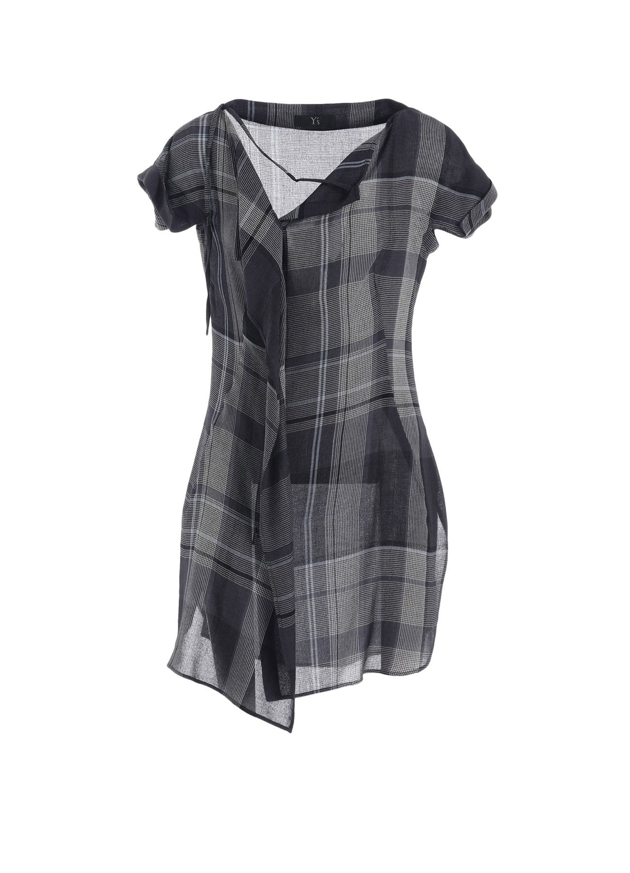 GAUZE PLAID RIGHT SIDE DRAPE BLOUSE