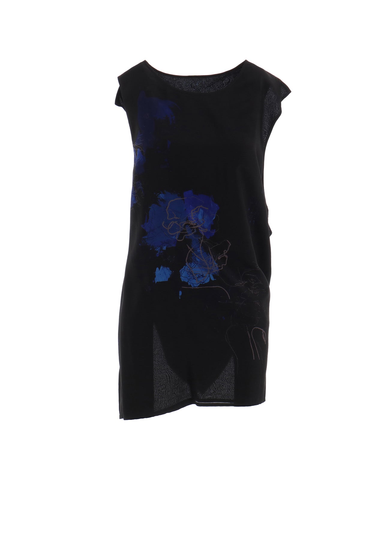 CU/LAWN FLOWER SKETCH PRINT SLEEVELESS DRAPE BLOUSE