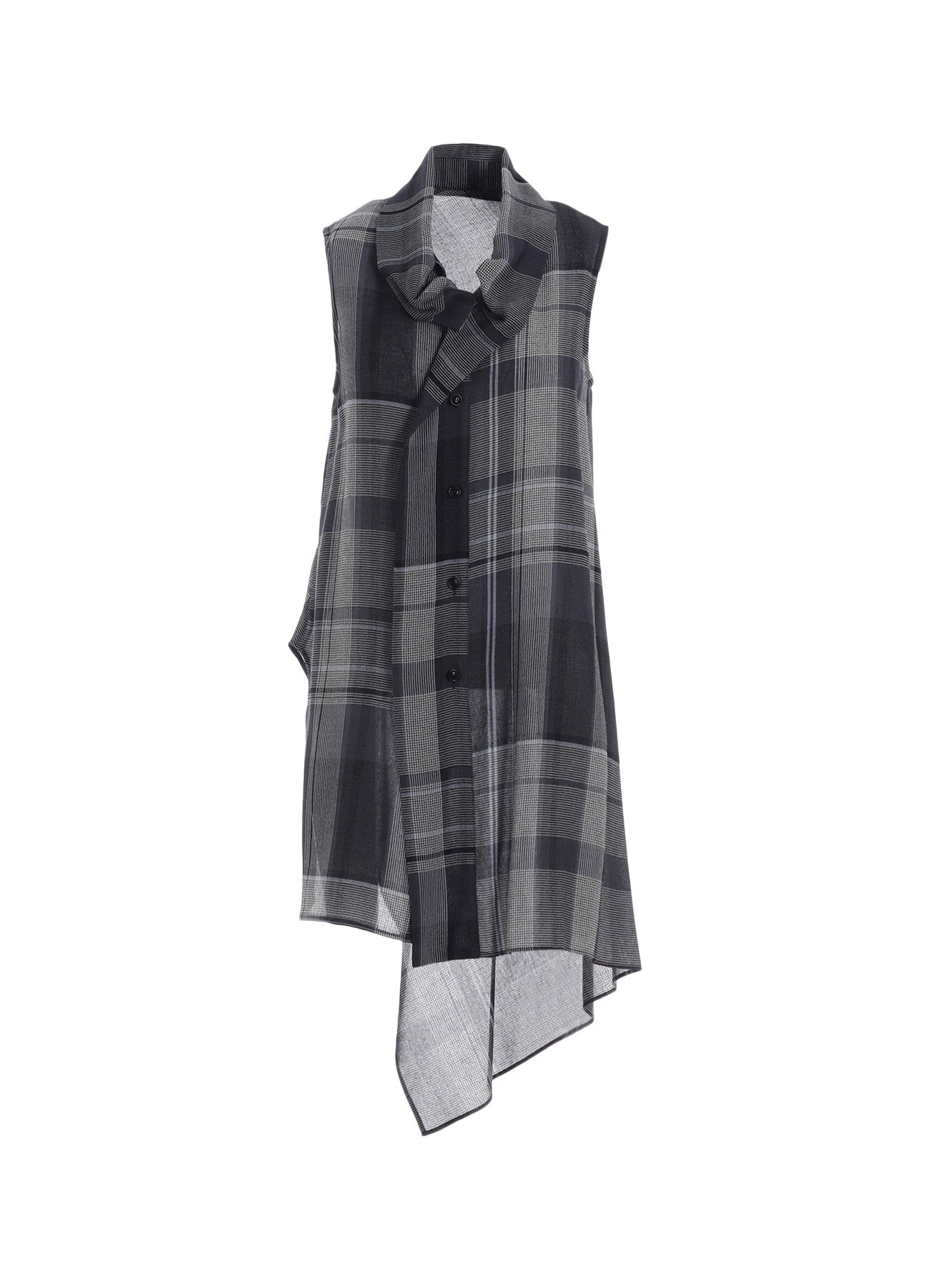 GAUZE PLAID TIE STYLE SLEEVELESS BLOUSE