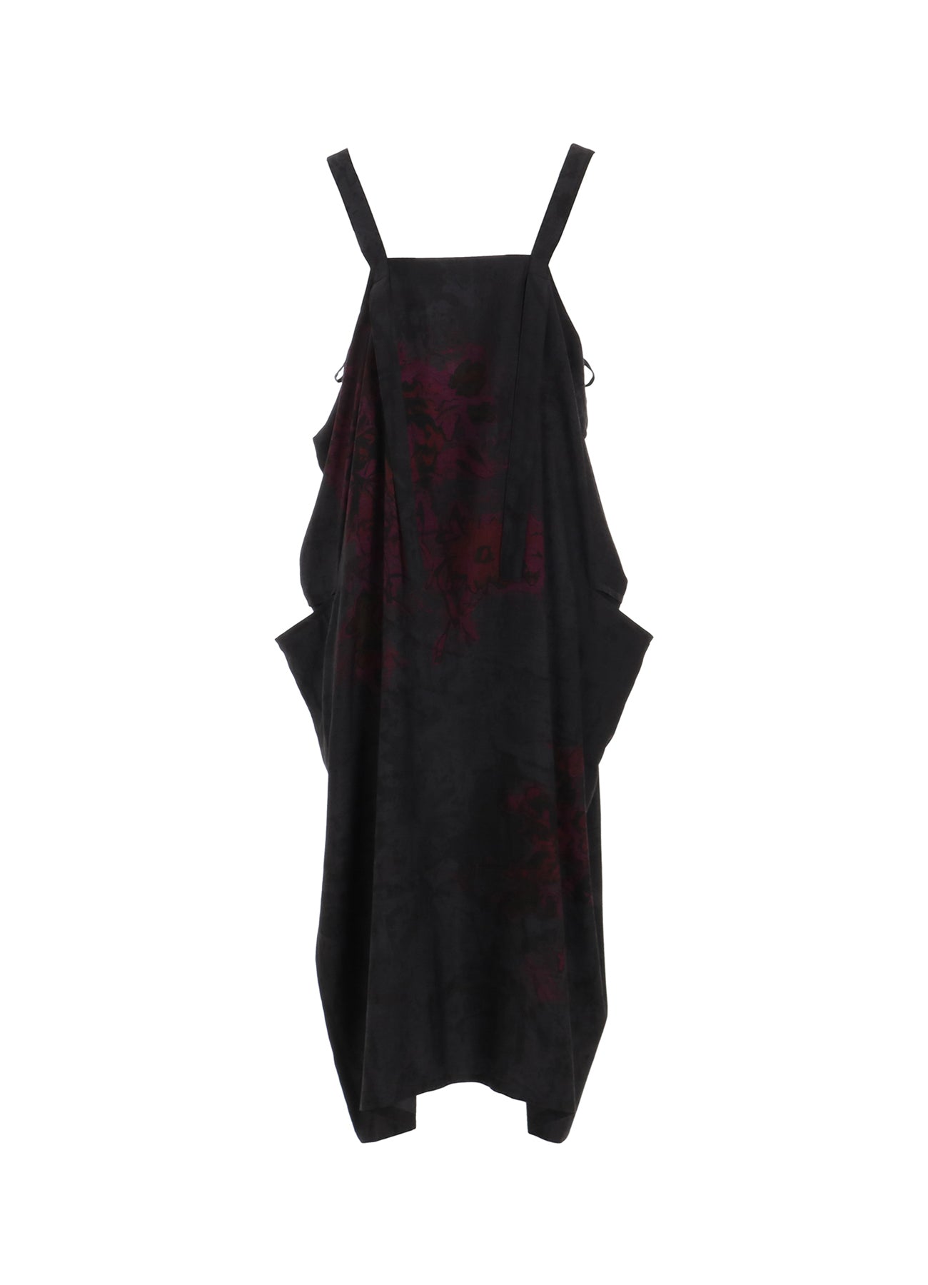 CUPRO/DUNGAREE TWILL FLOWER&ASPHALT PRINT SHOULDER STRAP DRESS