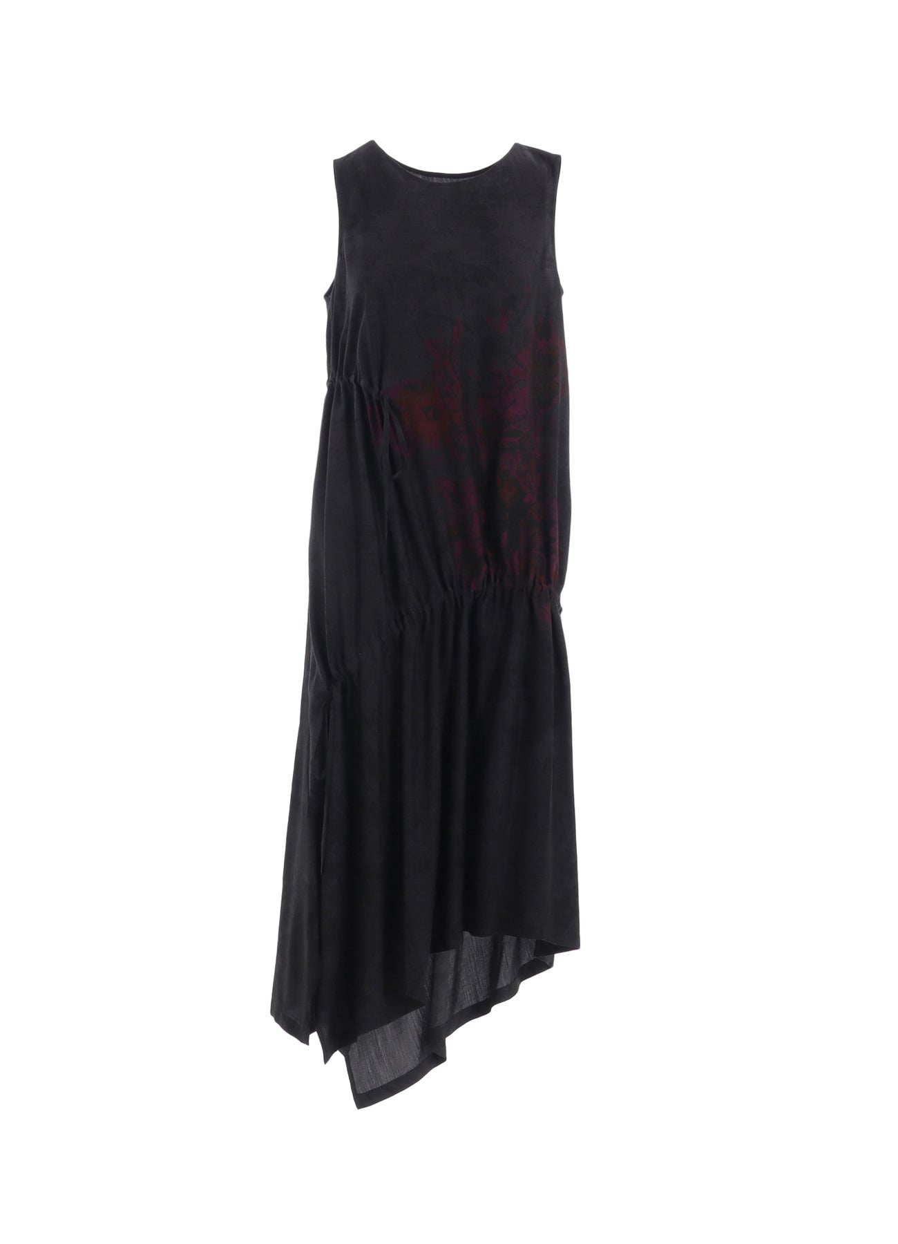 CUPRO/DUNGAREE TWILL FLOWER&ASPHALT PRINT SHIRRING DRESS