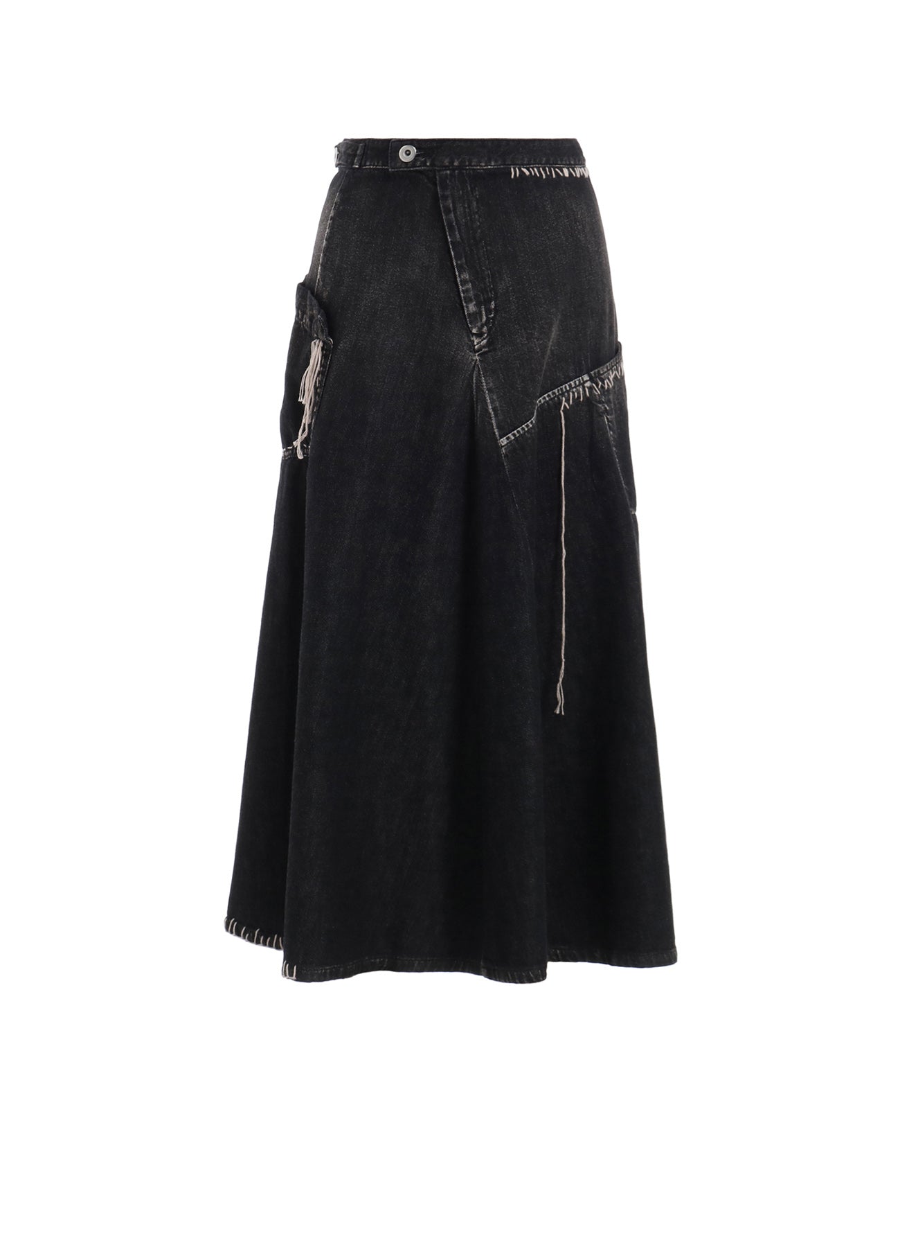 SPOTTED DENIM FLARE SKIRT WITH GUSSET