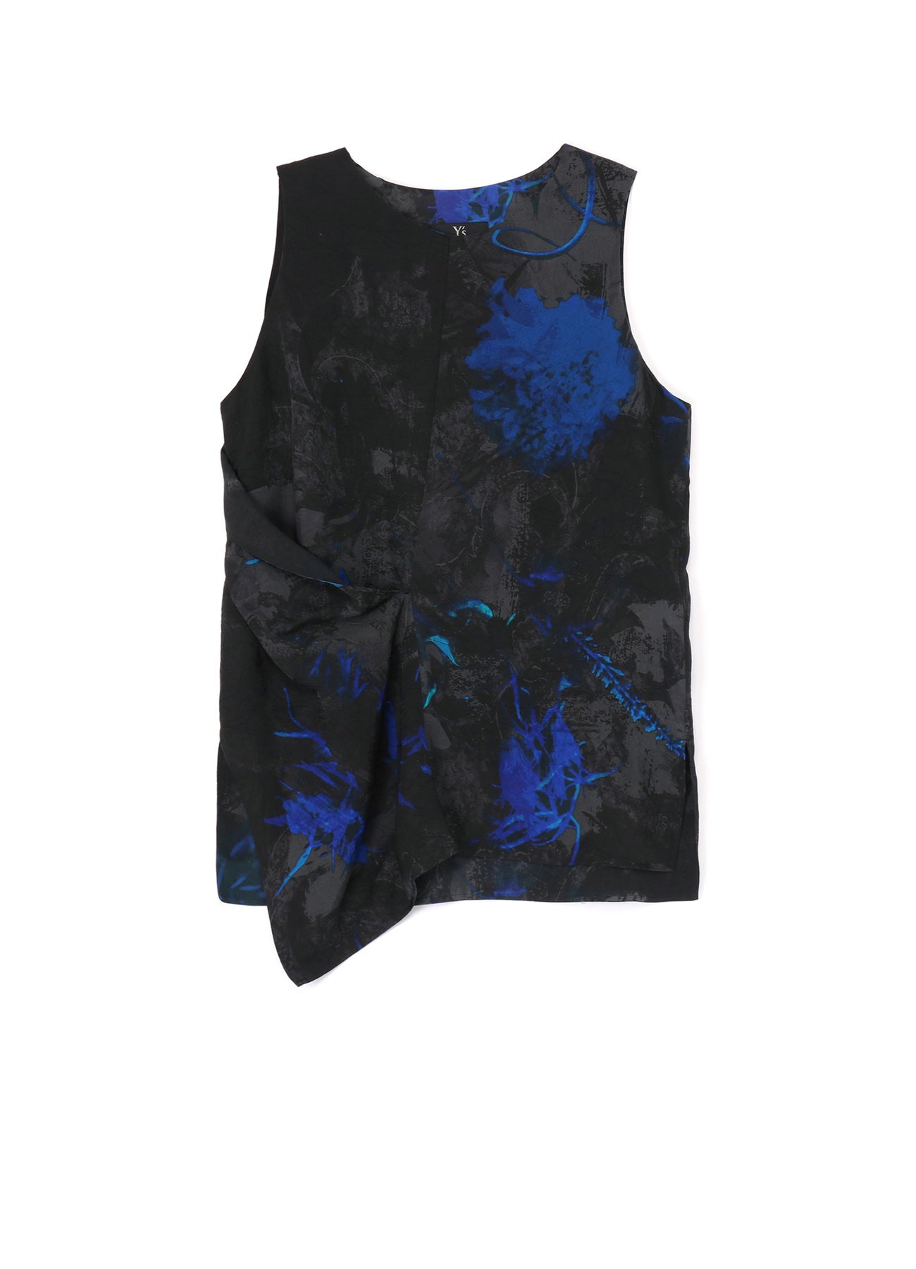 CUPRO TWILL ETHNIC FLOWER PRINT DRAPED BLOUSE