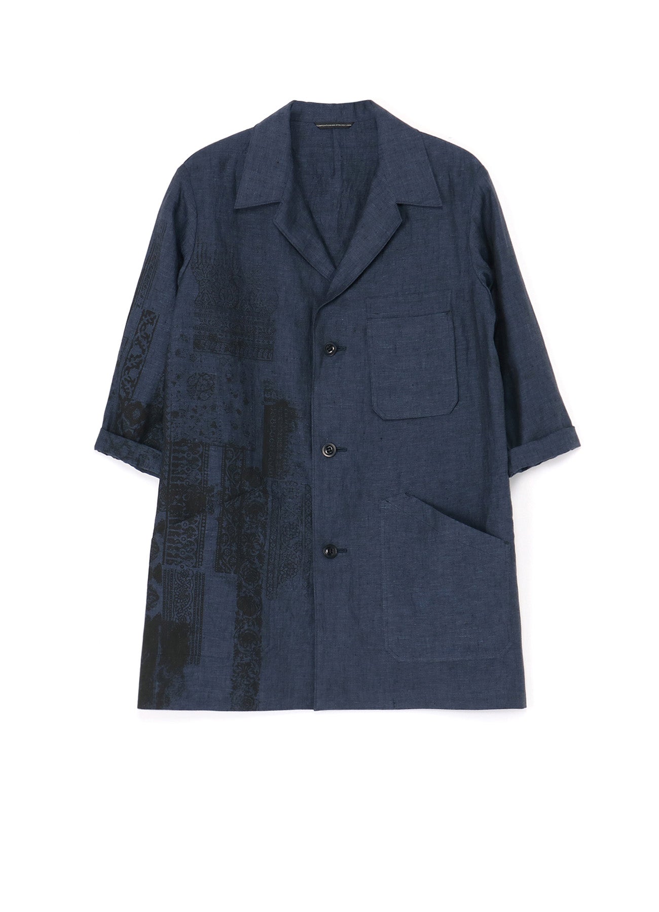 LINEN CHAMBRAY ETHNIC PATCHWORK PRINT 3/4 WORK JACKET